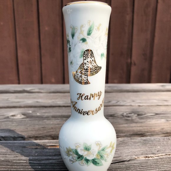 Lefton Other - Vintage HAPPY ANNIVERSARY BUD VASE / Wedding Bells / 6.5" LEFTON 1761 Very Cute
